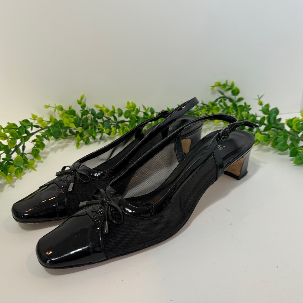 Vaneli Renee Black Patent Leather & Mesh Sling Back Size 10 Narrow